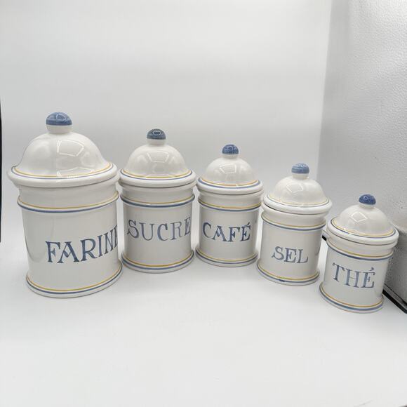 Pierre Deux Vintage French Ceramic Storage Canister Set Of 5 - Picture 3 of 4